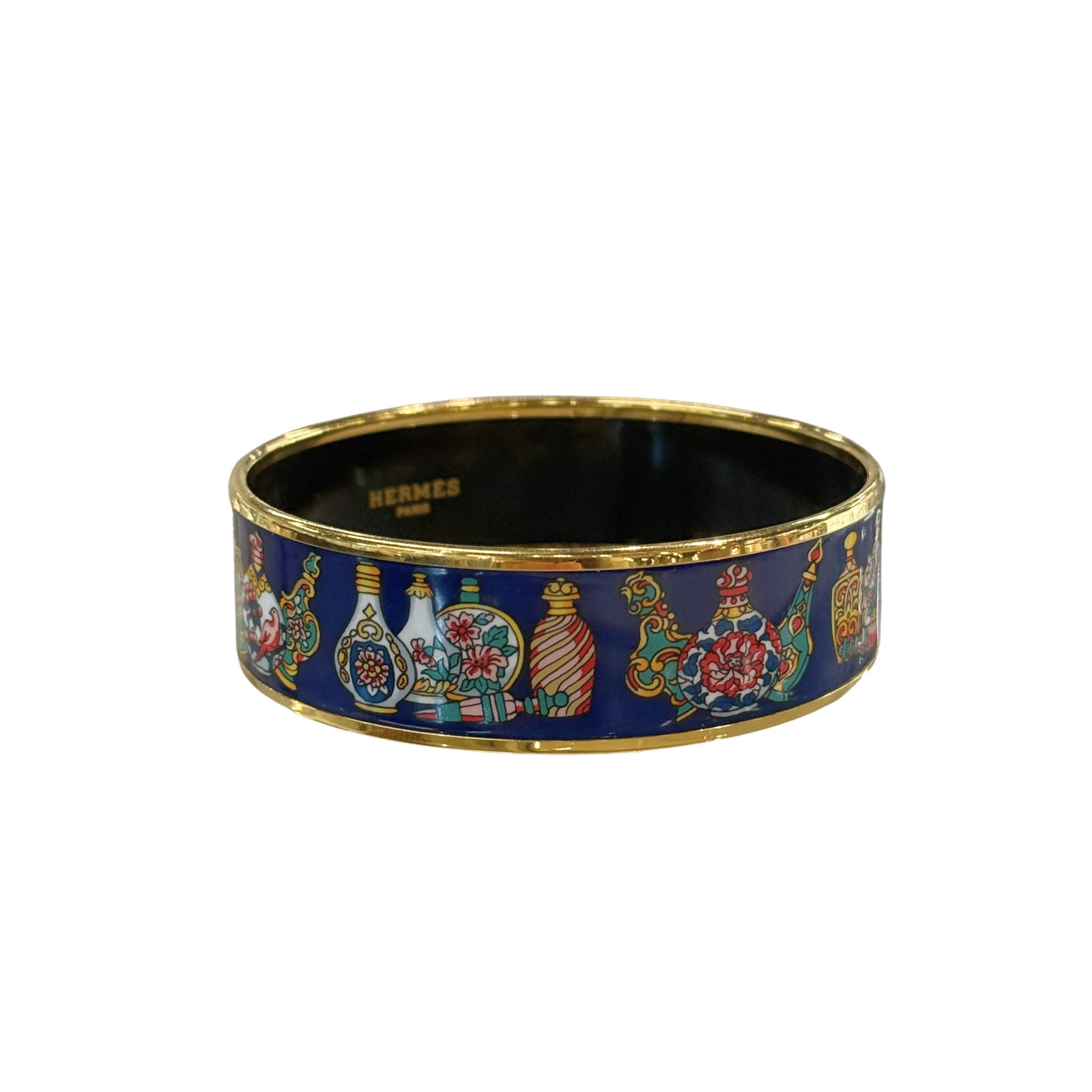 HERMES ゴールド ネイビー バングル Hermès Wide Enamel Bangle in