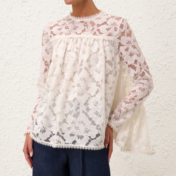 Illuminate Lace Gathered Top - Cream