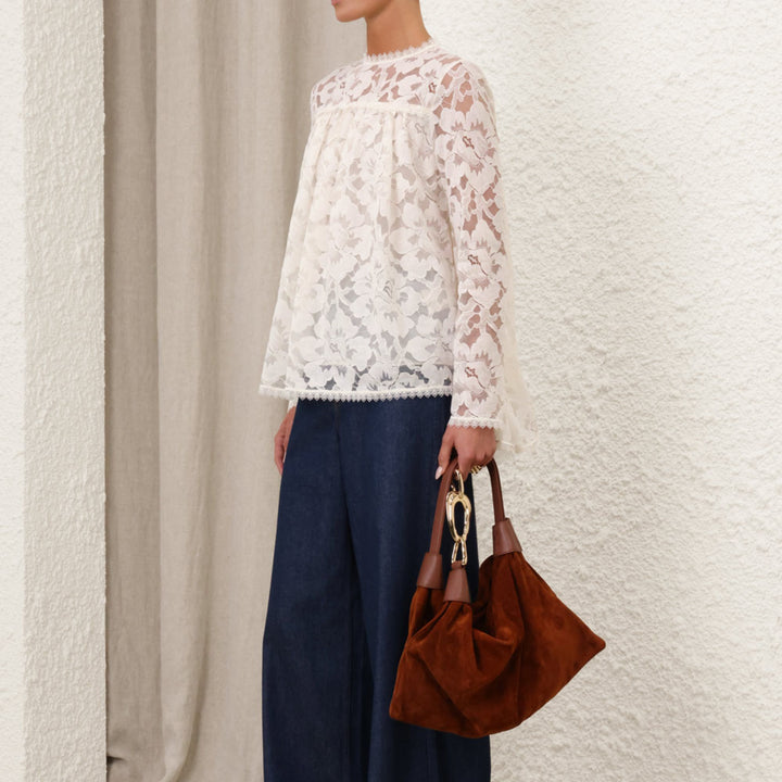 Illuminate Lace Gathered Top - Cream