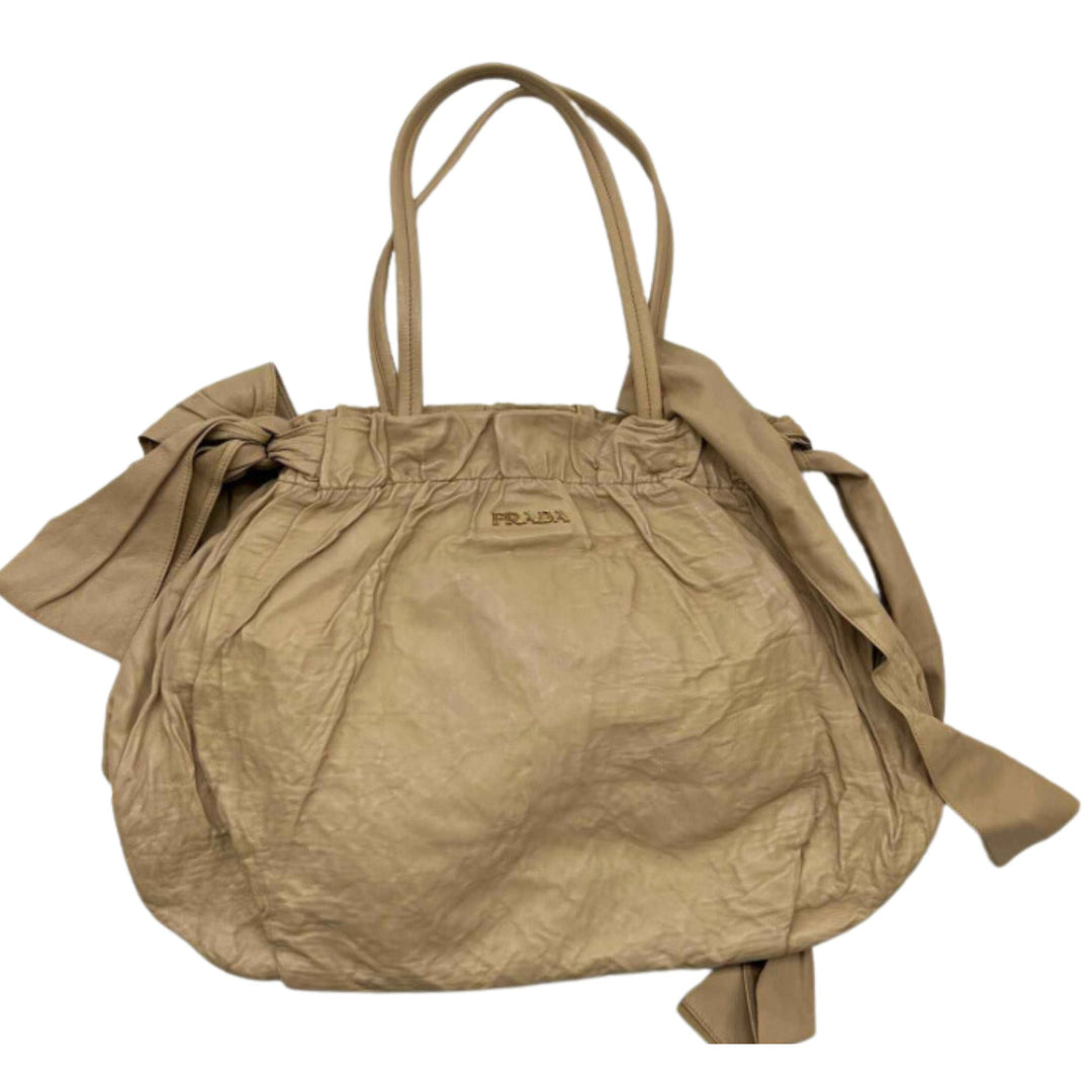 PRADA BEIGE CALFSKIN BOW TOTE