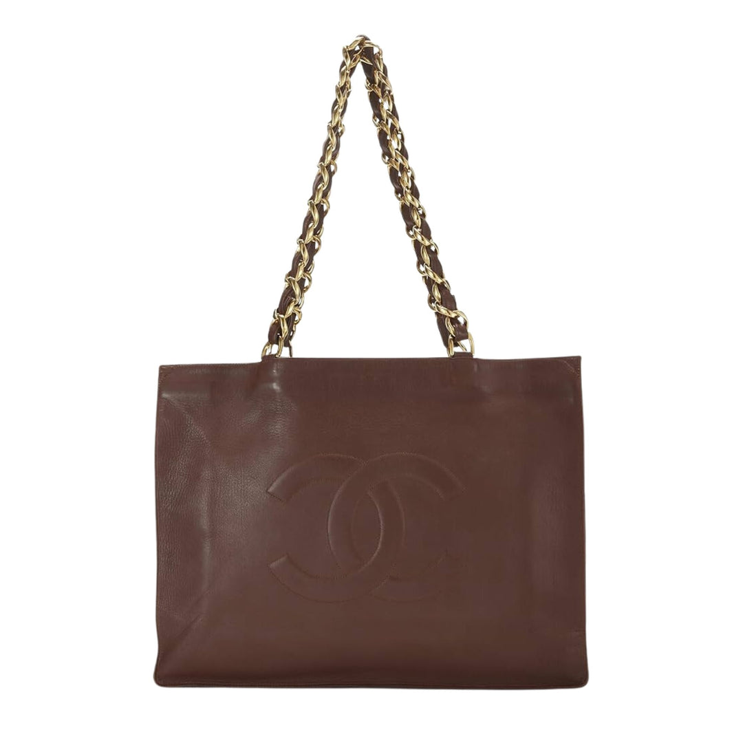 CHANEL BROWN CALFSKIN FLAT CHAIN HANDLE TOTE MEDIUM