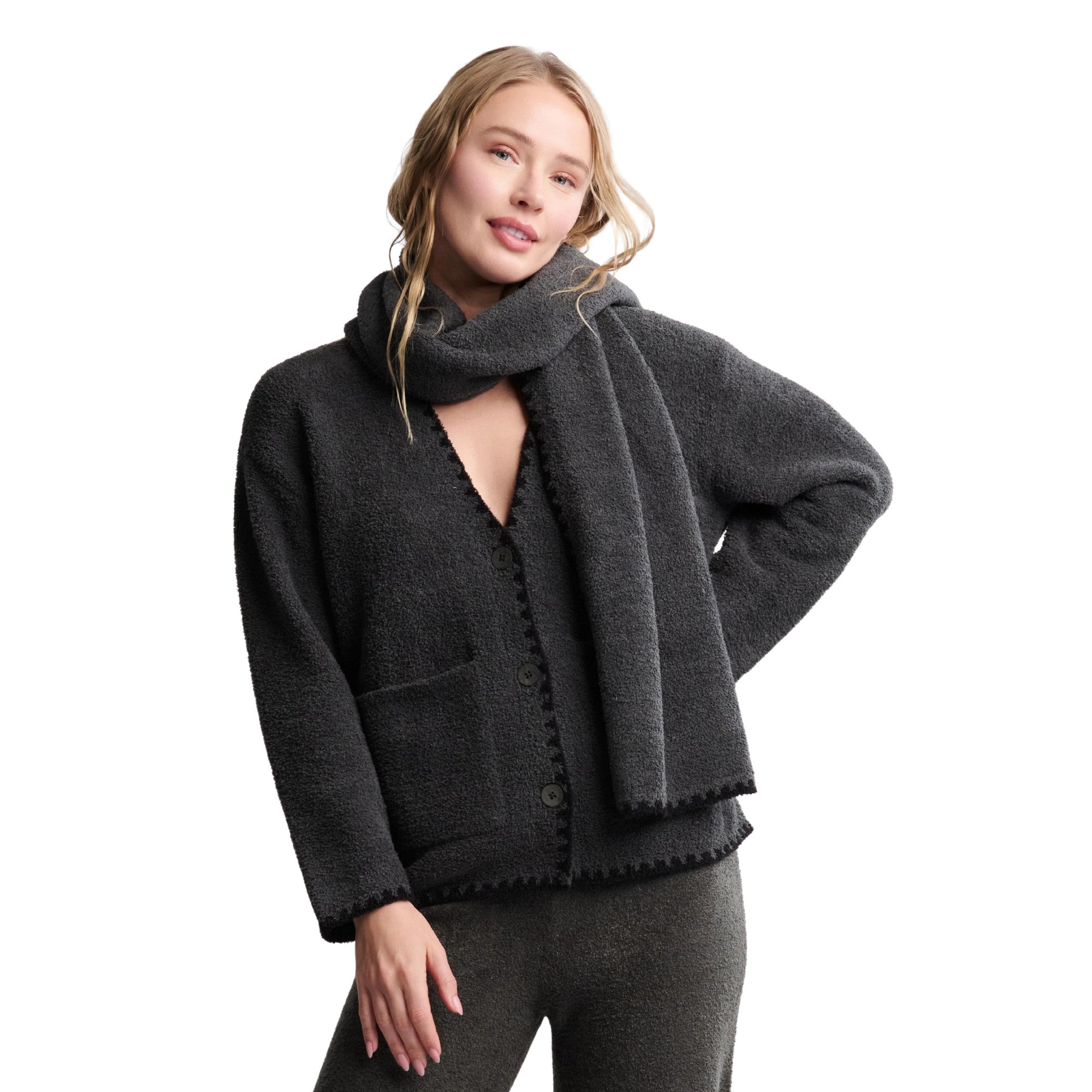 CozyChic Blanket Stitch Cardigan and Scarf, Dark Moss – Gwynn's