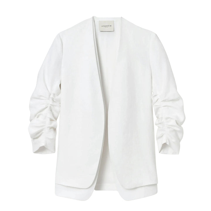 V-Neck Ruched Sleeve Blazer - White