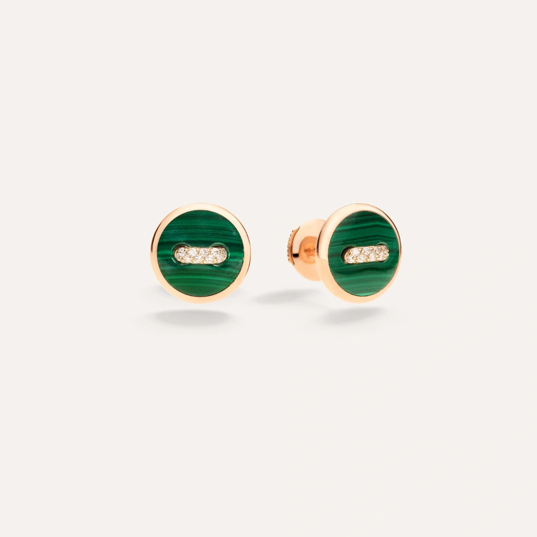 Pom Pom Dot 18K Rose Gold Earrings with Malachite and Diamonds