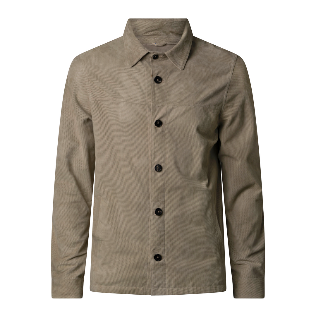 Perforated Suede Chore Jacket with Suede Collar