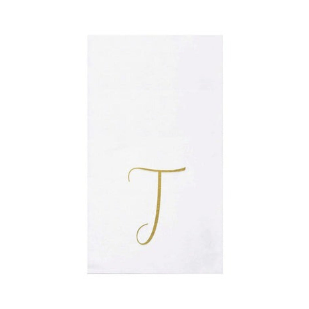 Vietri Inc Papersoft Napkins Gold Monogram T Guest Towels (Pack of 20)