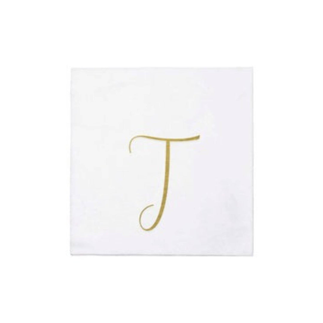 Papersoft Napkins Gold Monogram T Cocktail (Pack of 20)