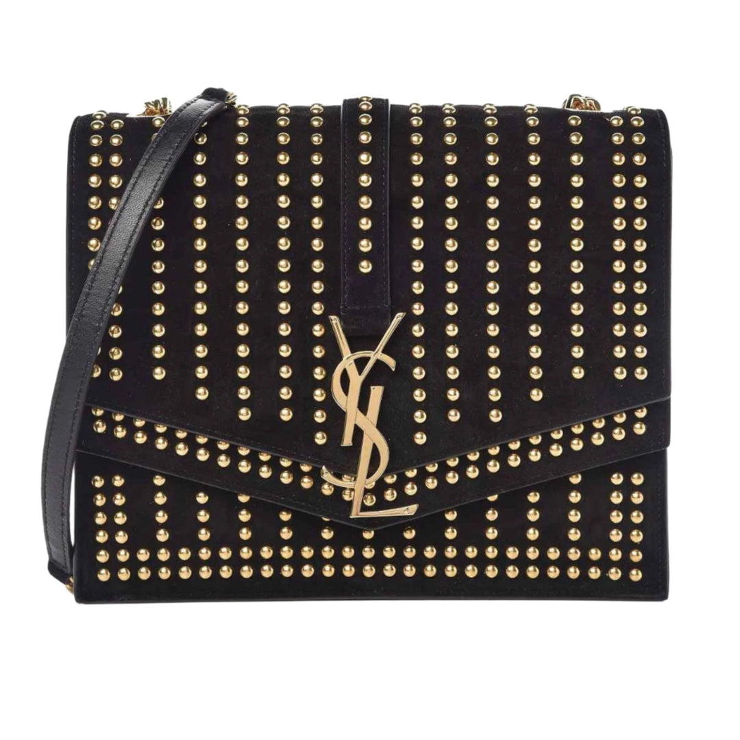 YSL BLACK STUDDED SULPICE SHOULDER MEDIUM