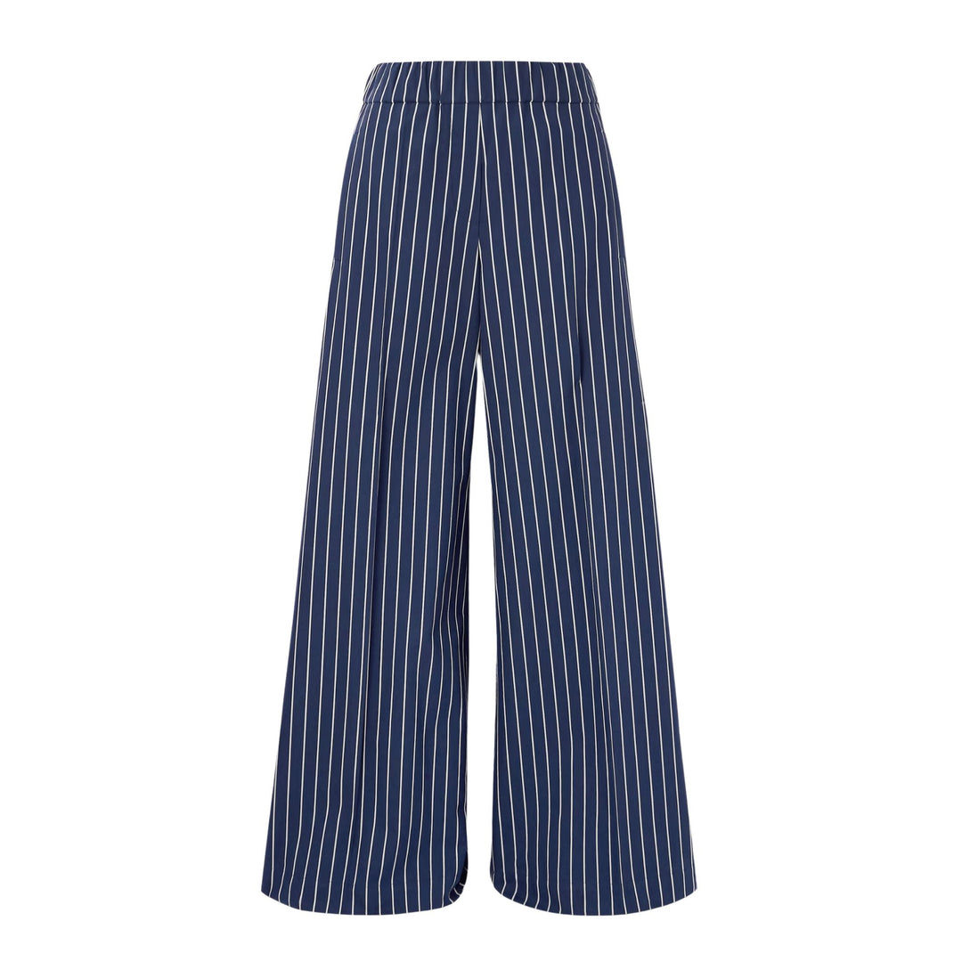 Striped cotton and silk-blend twill wide-leg pants