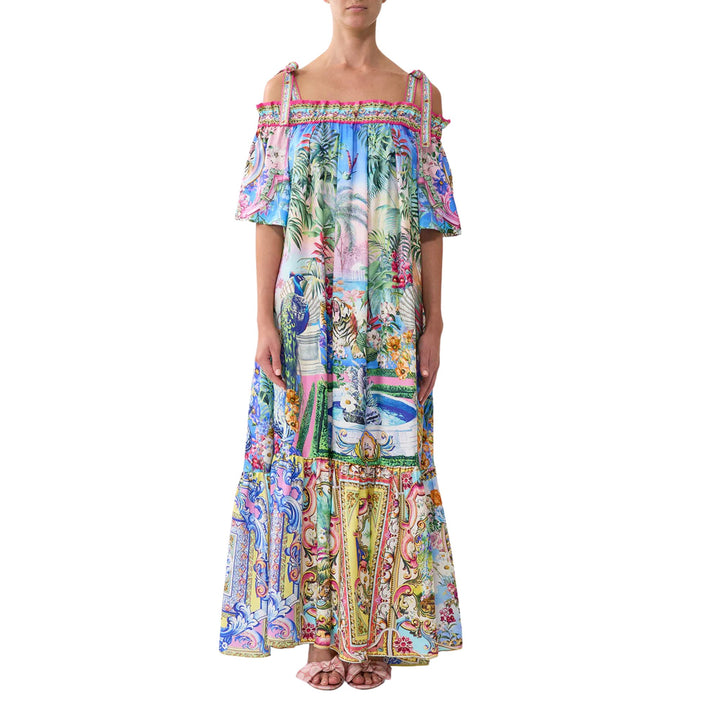 Long Off Shoulder Frill Dress w/Straps