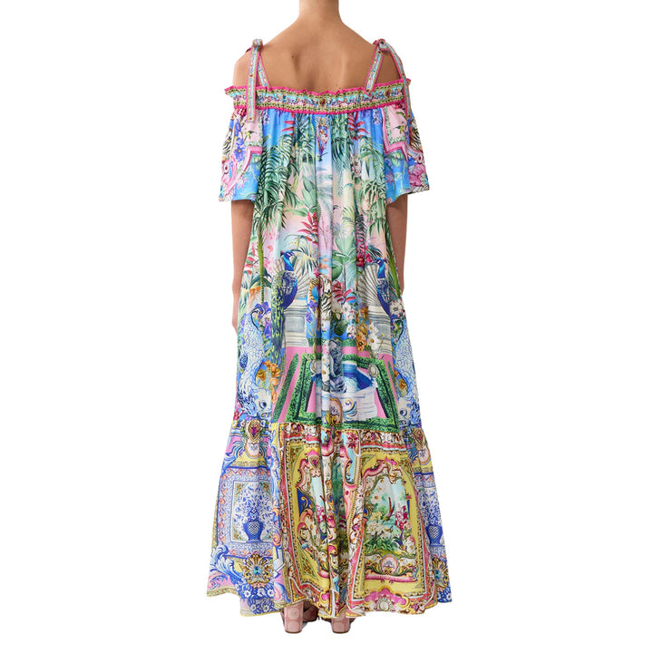 Long Off Shoulder Frill Dress w/Straps