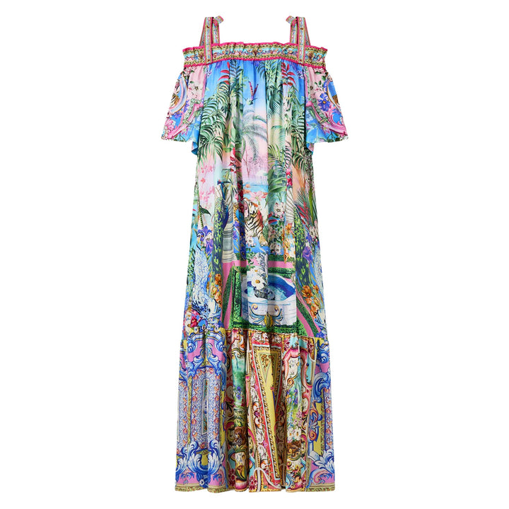 Long Off Shoulder Frill Dress w/Straps