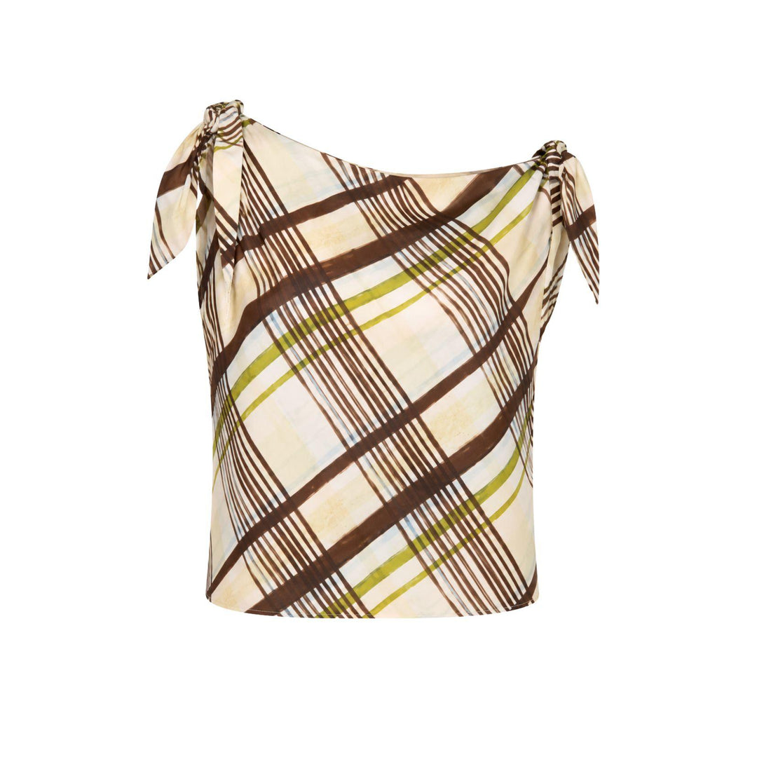 Dylan Plaid Tie-Shoulder Top