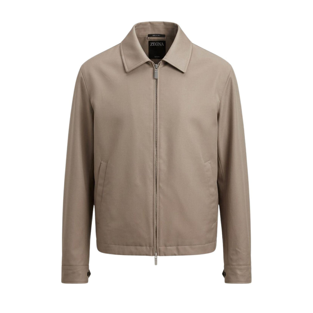 Leather Zip Jacket in Taupe