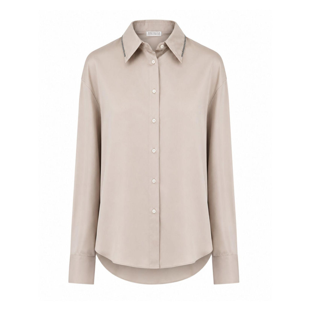 Stretch Poplin Monili Collar Blouse