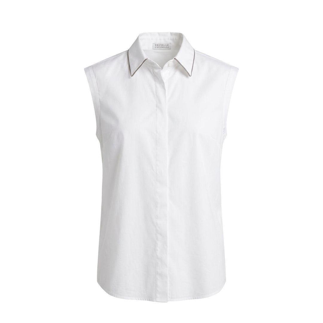 Stretch Poplin Monili Collar Blouse