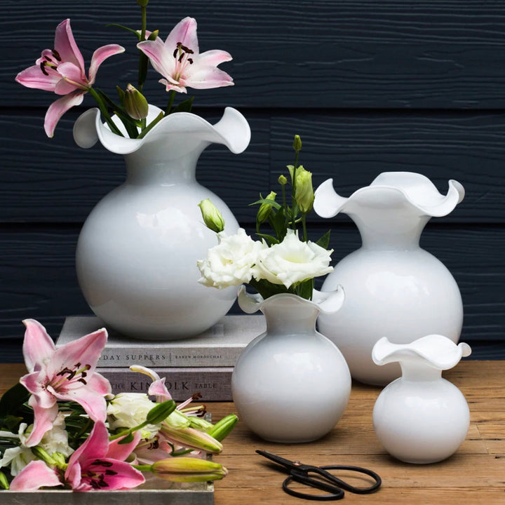 Hibiscus Glass White Medium Flutted Vase