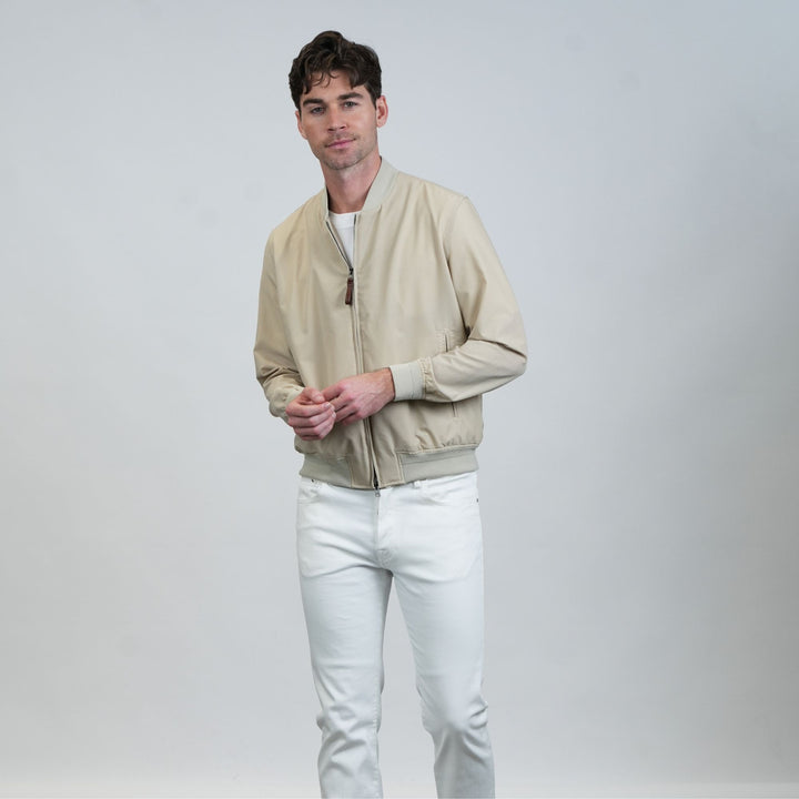 Perforated Microfiber Bomber - Tan