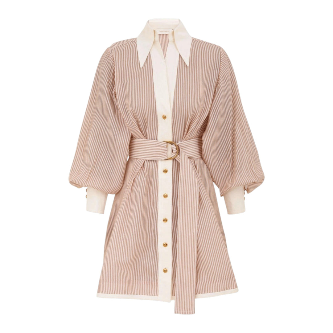 Hypnotic Tuck Mini Dress in Tan Stripe
