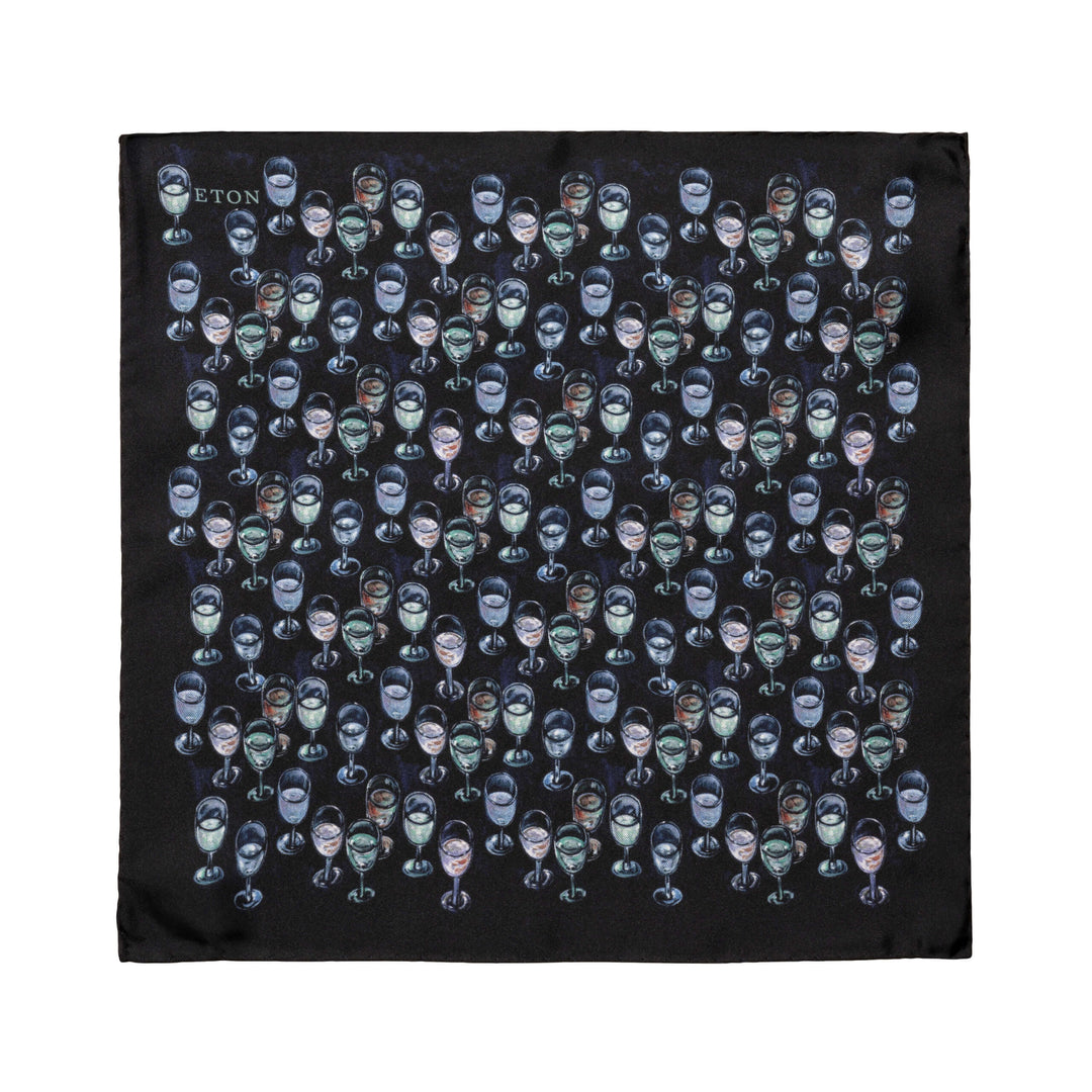 Dark Grey Glass Print Silk Pocket Square - Dark Grey - NONE