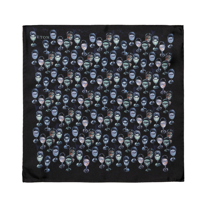 Dark Grey Glass Print Silk Pocket Square - Dark Grey - NONE