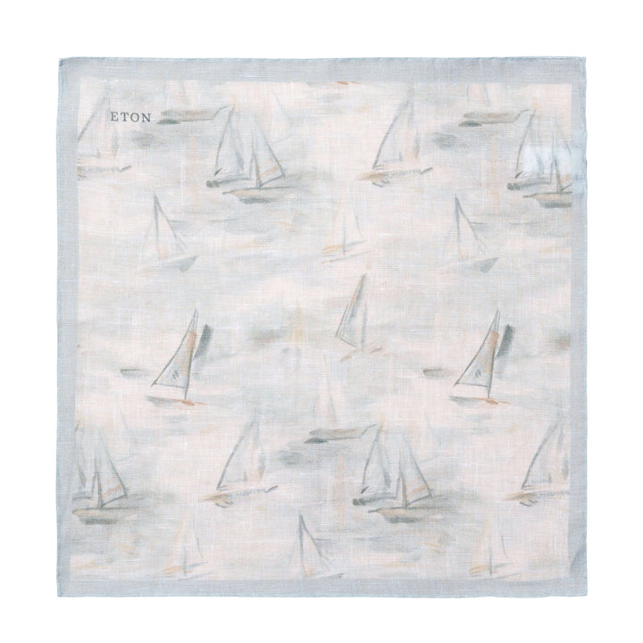 Mid Grey Sailboat Linen Pocket Square - Mid Grey - NONE