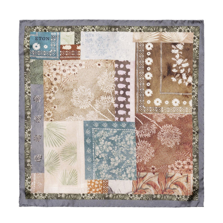 Mid Blue Patchwork Silk Print Pocket