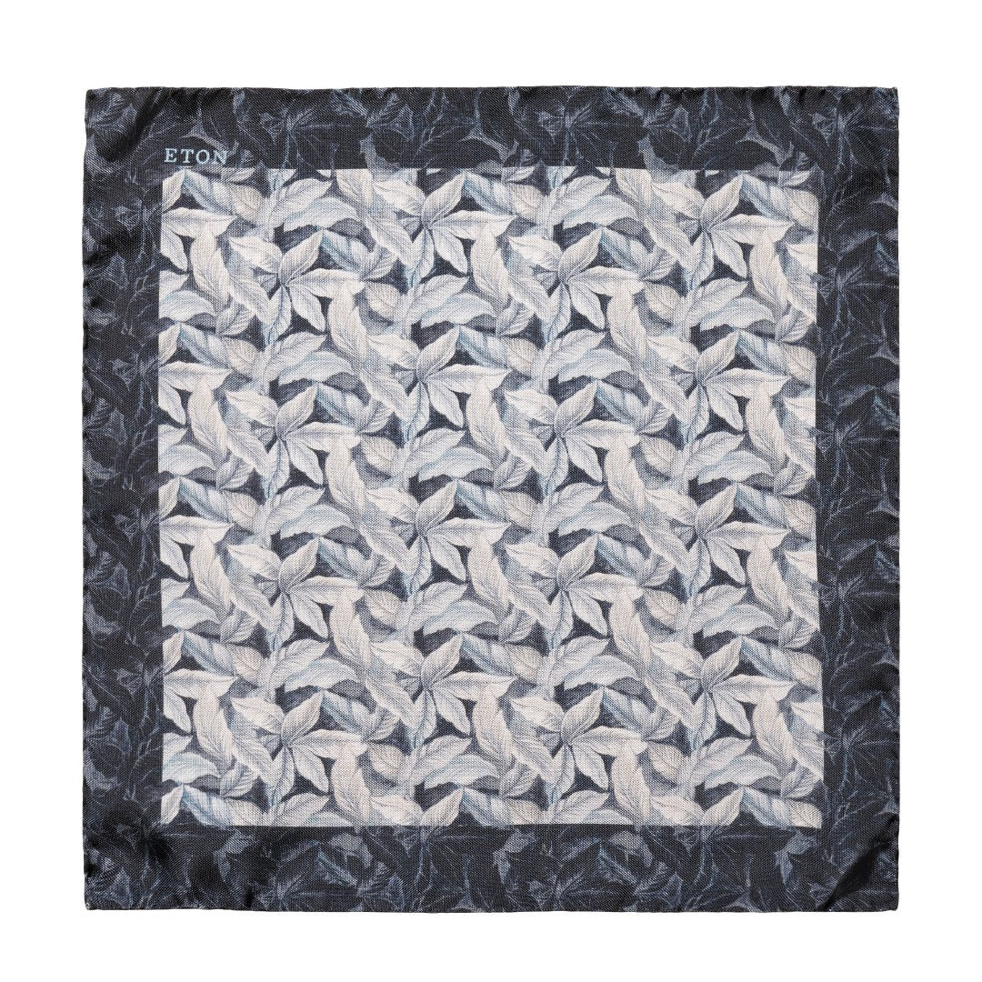 Navy Blue Floral Silk Pocket Square