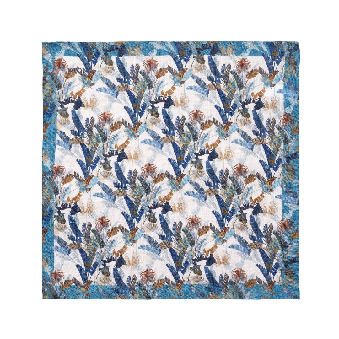 Mid Blue Floral Linen Pocket Square