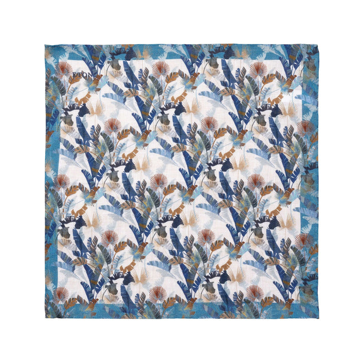 Mid Blue Floral Linen Pocket Square