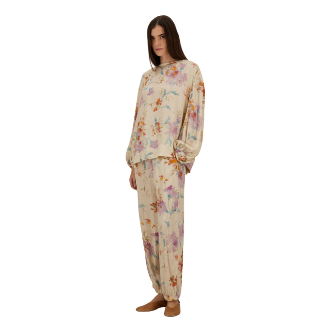 Floral Pull On Pant With Tie