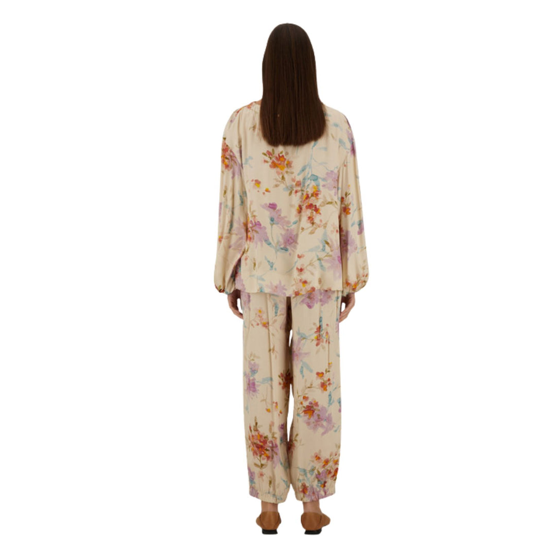 Floral Pull On Pant With Tie