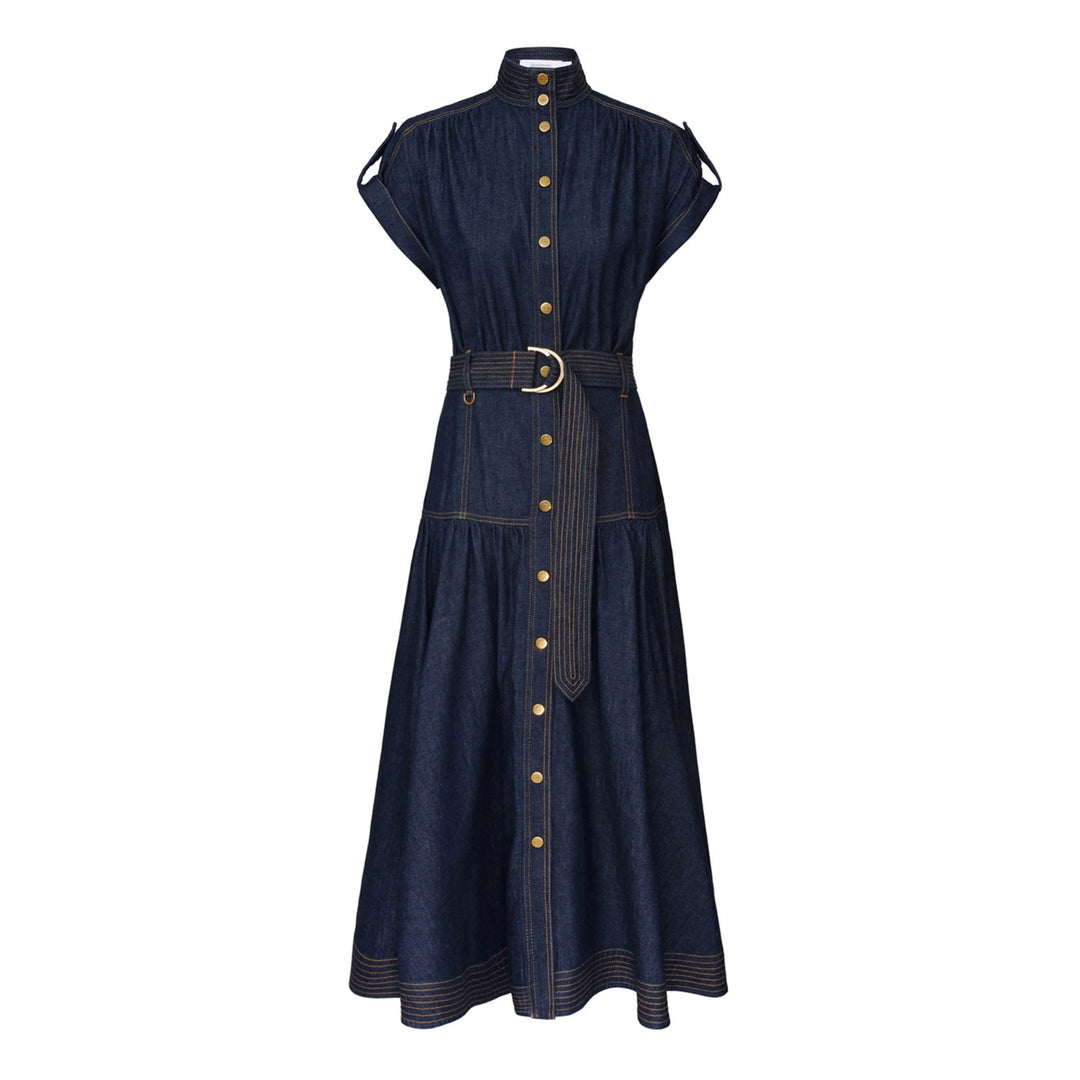 warehouse denim midi dress Dark Wash Warehouse Denim Wrap Midi Smock Dress