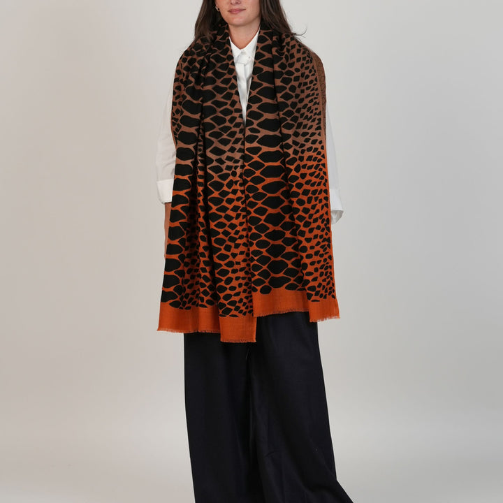 Animal Pattern Stole in Burnt Orange/Light Brown