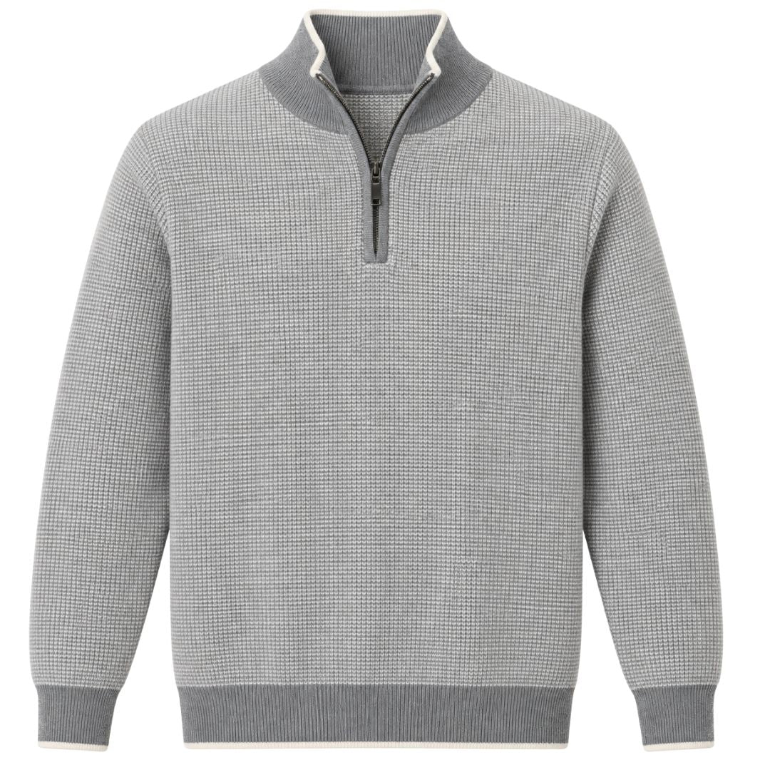 Quarter Zip Cashmere Sweater, Flannel Grey