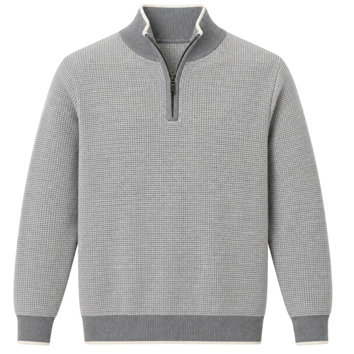 Quarter Zip Cashmere Sweater, Flannel Grey