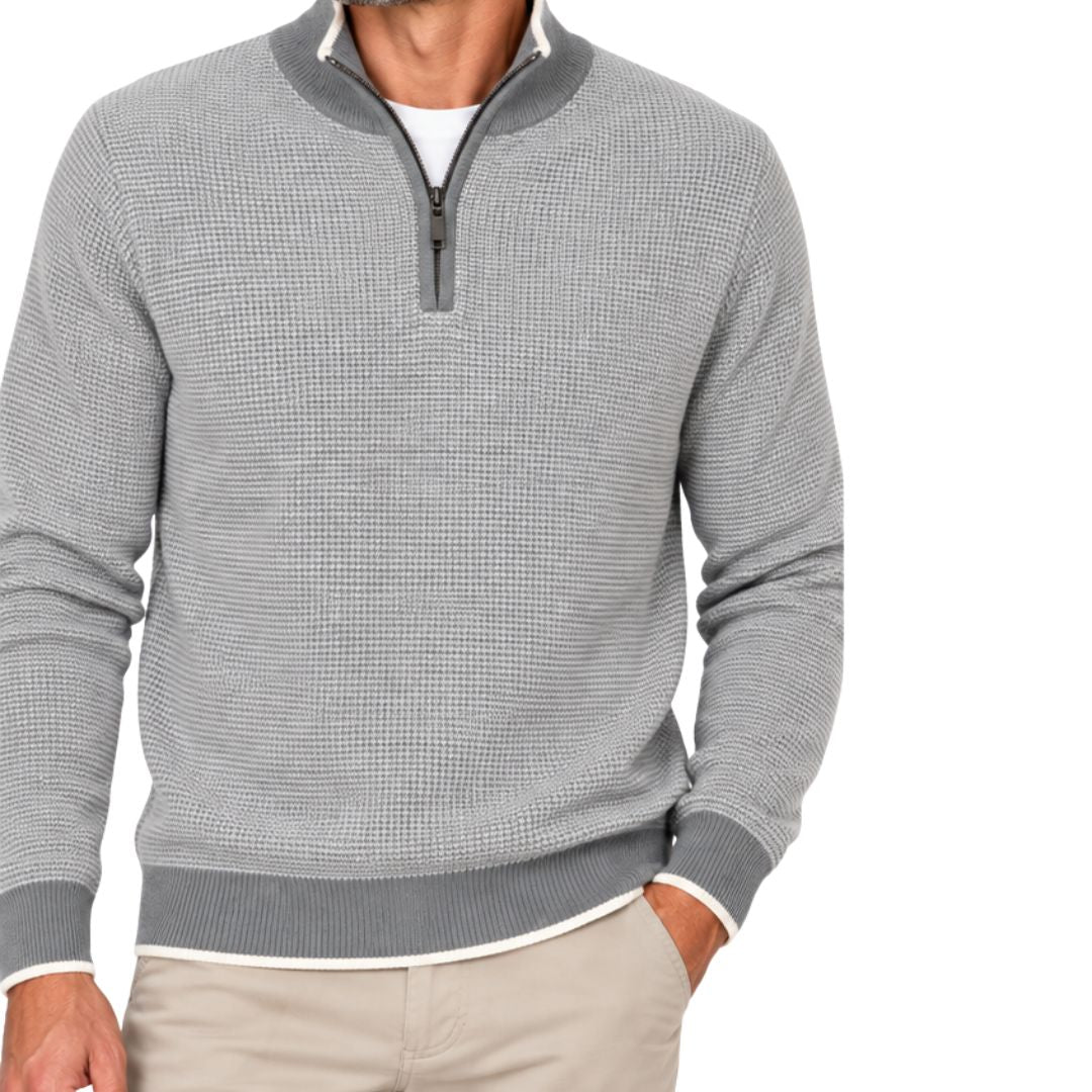 Quarter Zip Cashmere Sweater, Flannel Grey