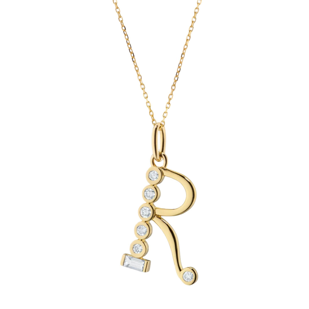 "R" Initial Charm on 17" Chain Necklace