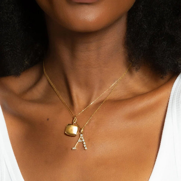 "R" Initial Charm on 17" Chain Necklace