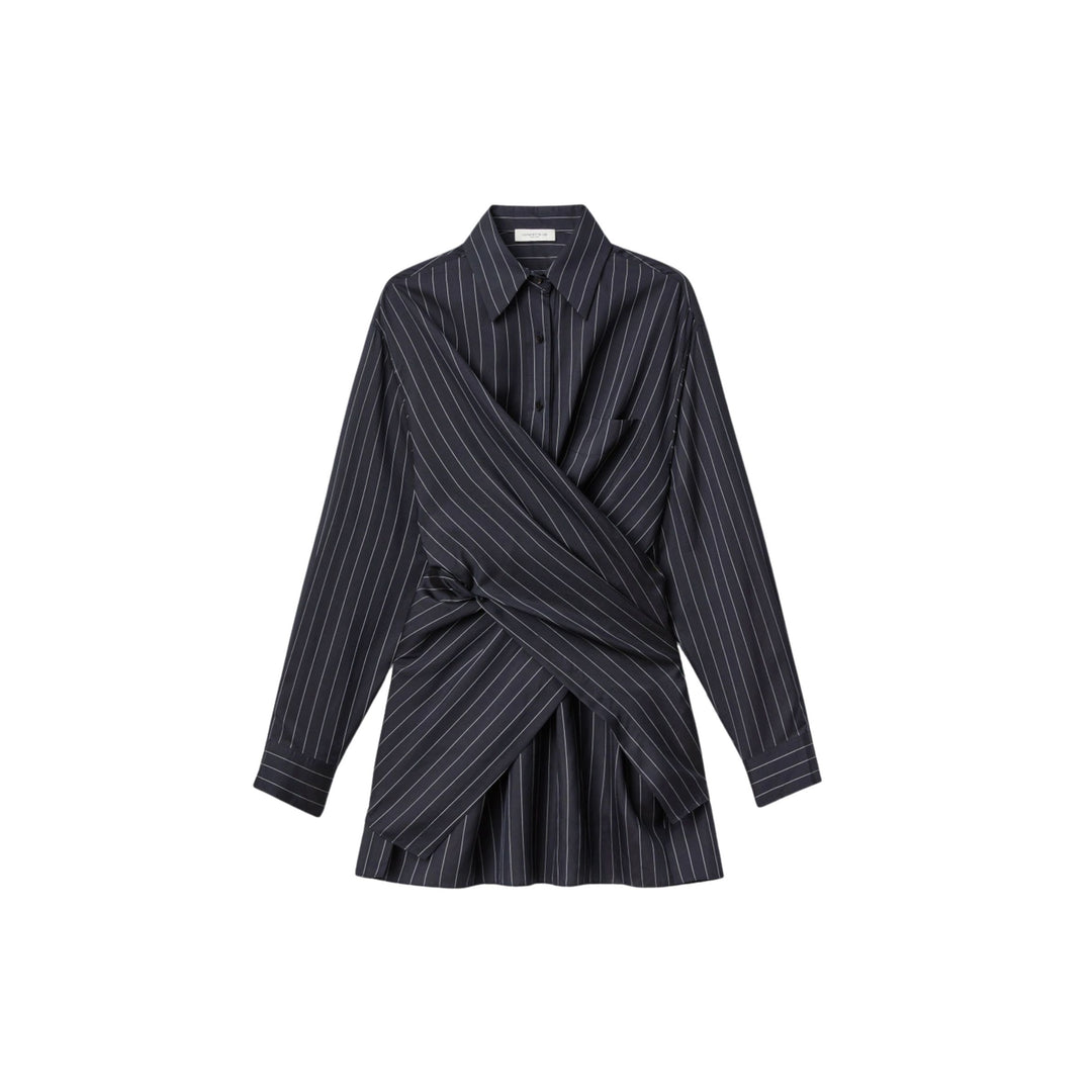 Pinstripe Silk Convertible Wrap Blouse