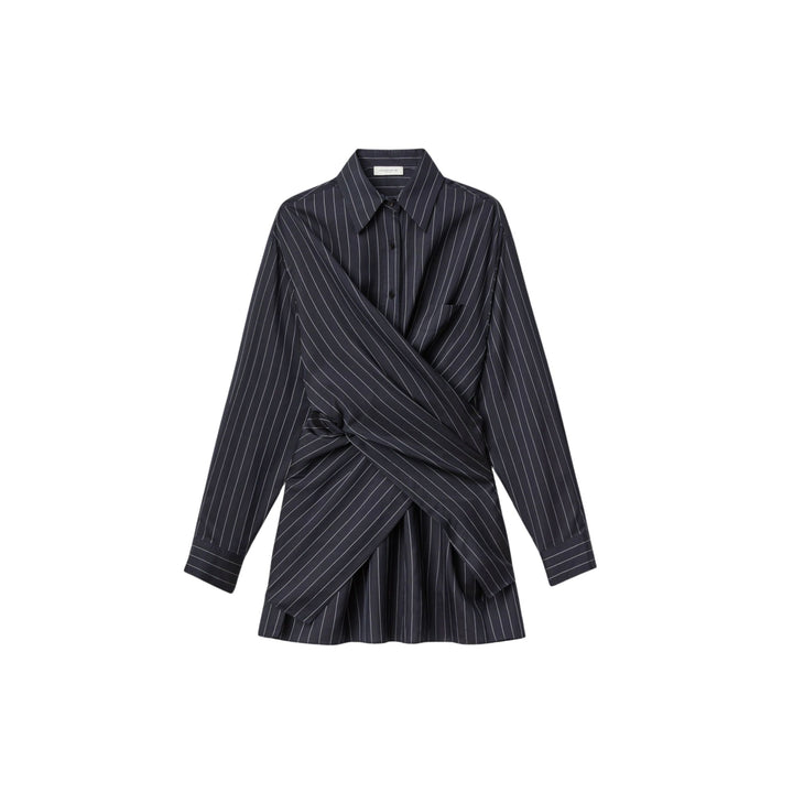 Pinstripe Silk Convertible Wrap Blouse
