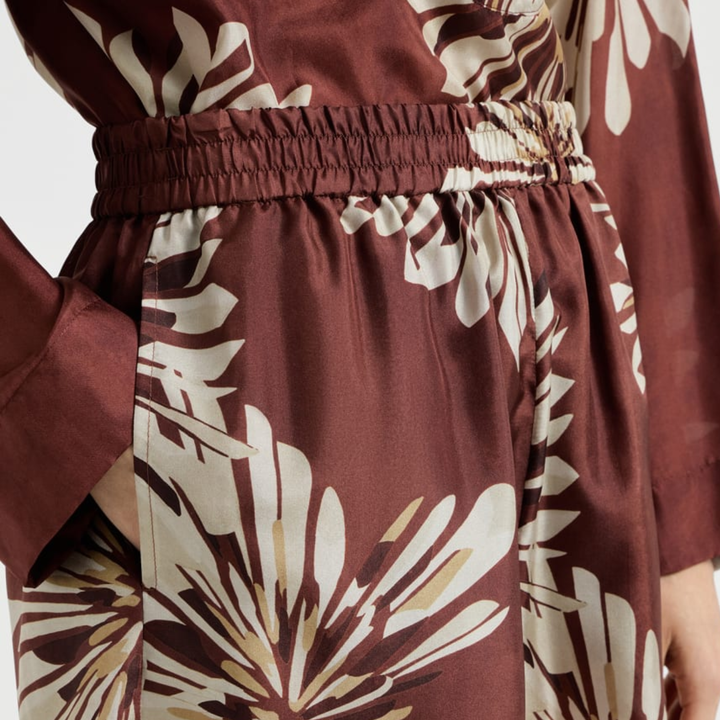 Abstract Dahlias Print Pongee Elastic Waist Short