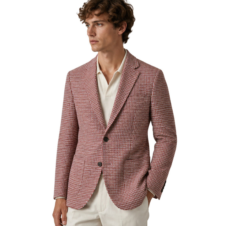 Linen-Cotton Textured Sport Coat in Red Multi