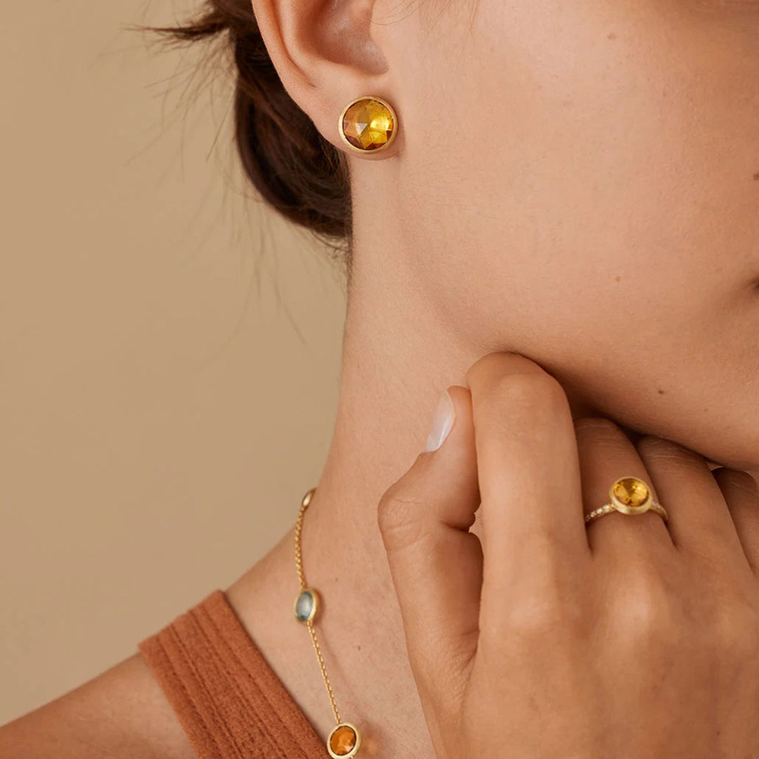 Jaipur Color Citrine Stud Earrings 18K YG