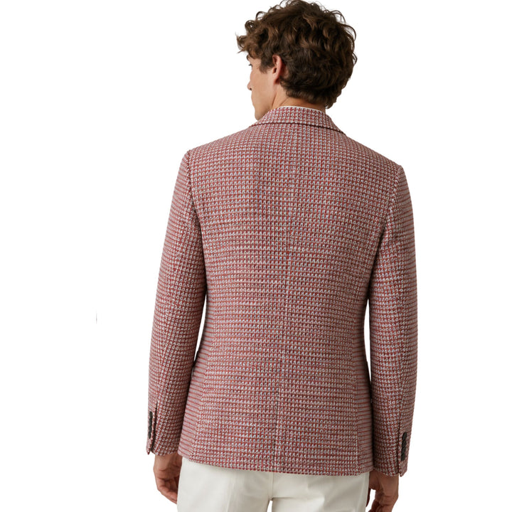 Linen-Cotton Textured Sport Coat in Red Multi