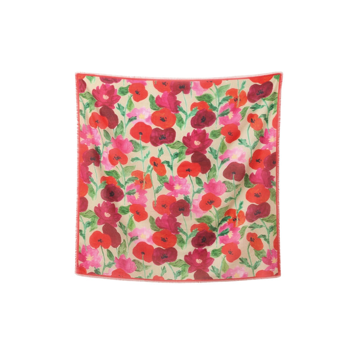 140x140 Voile Poppy Blur Printed Scarf - Oatmeal Multi - O/S