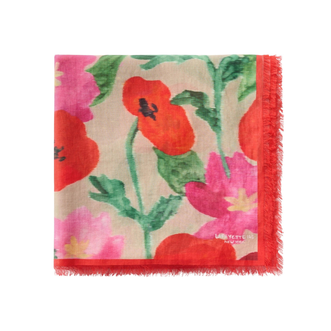 140x140 Voile Poppy Blur Printed Scarf - Oatmeal Multi - O/S