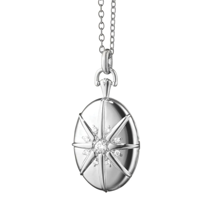 Four Image Midi Sterling Silver Starburst Locket on 32" Oval Link Chain
