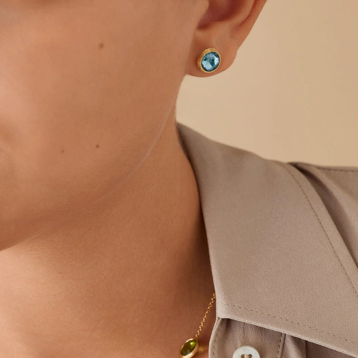 Jaipur Color Blue Topaz Stud Earrings 18K YG