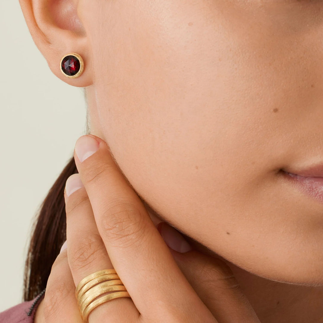 Jaipur Color Red Garnet Stud Earrings 18K YG